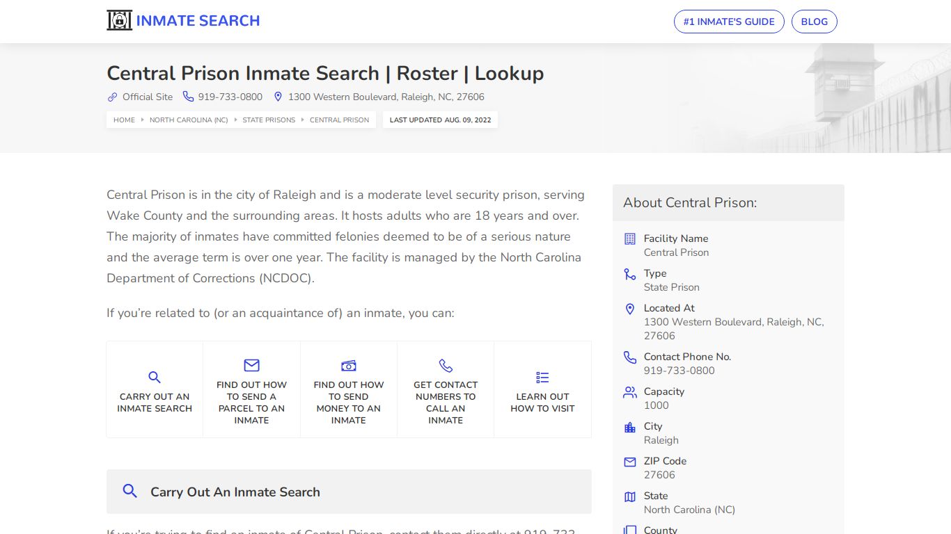 Central Prison Inmate Search | Roster | Lookup