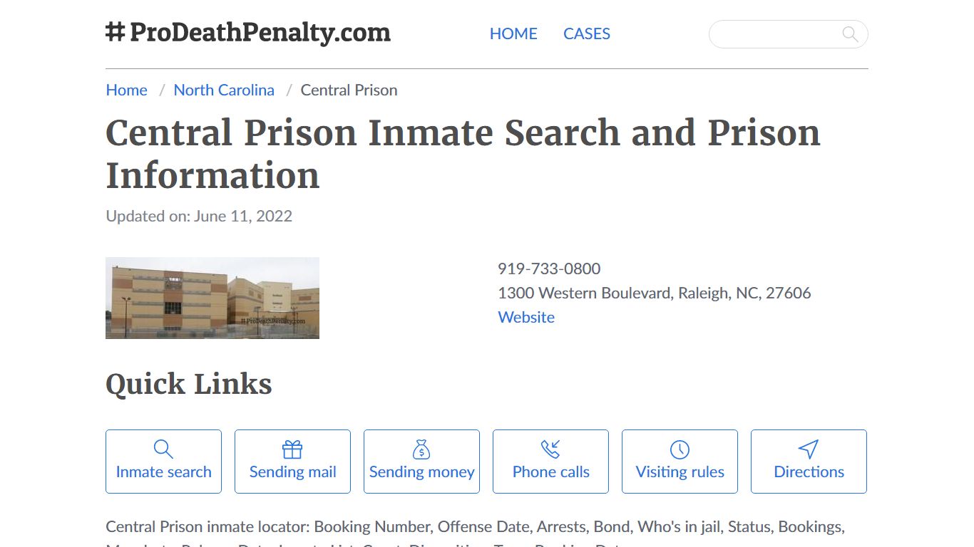 Central Prison Inmate Search, Visitation, Phone no ...